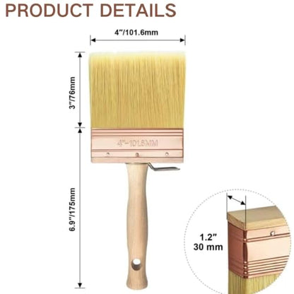 Deck Stain Brush 4", Attachable Paint Brush with Wooden Handle | Ergonomic wooden handle, Soft shed-resistant bristles, Detachable design, Washable & reusable, For furniture refinishing - color: 4 Inch