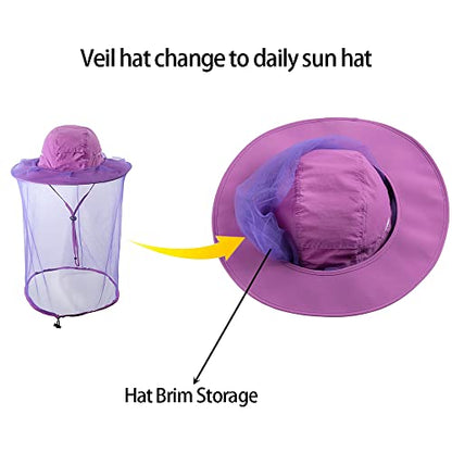 Head Netting Mosquito Net Hat Beekeeper Bee Veil Hat Bug Face Cover Netted Fishing Safari Hats Dog Grooming Women Men Purple - color: Purple
