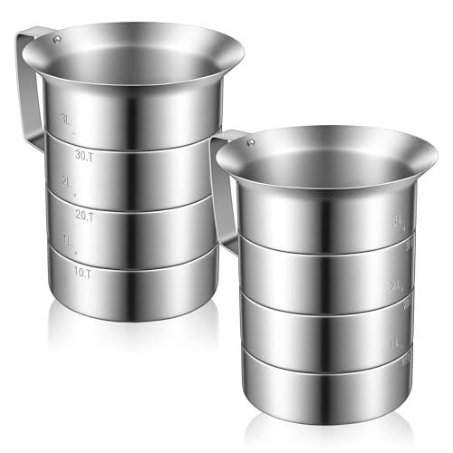 2 Pcs 4 Quart Aluminum Measure Cup Silver Metal Measuring Pitcher with Easy to Read Graduated Marking Handle Pouring Spout Kitchen Baking Tool for Liquid Flour Rice Sauce Measuring - size: 4 Quart