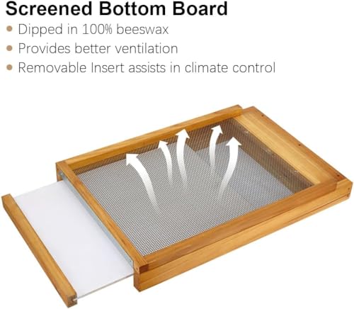 Beehive Screened Bottom Board Dipped in 100% Beeswax,Langstroth 10 Frame Bee Hive Screen Bottom Board with Entrance Reducer for Bee Hive Beekeeping Backyard - size: 1 Pack 10 Frame