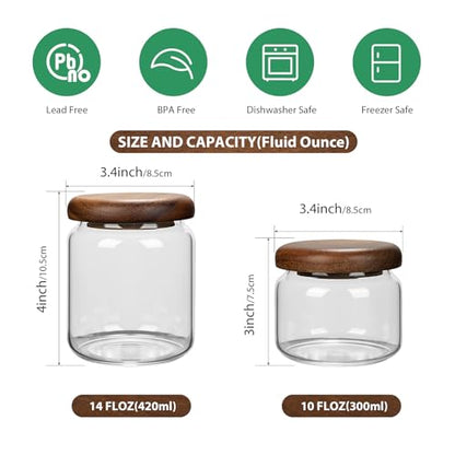 1 PC Small Glass Storage Jars with Airtight Lids, 14 FL OZ (420ml) coffee container with Wooden Lid, Glass Pantry Canister for Beans, Rice, Sugar and etc - color: clear-（1PC，14FL OZ/420ML）