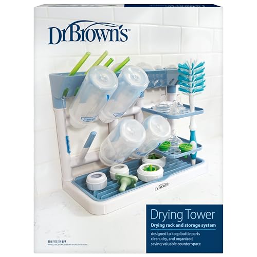Dr. Brown's Drying Tower, Stand-Up Drying Rack, Countertop Baby Bottle Drying with Organized Storage for Baby Essentials, Space Saving Vertical Rack, Blue/White - style: Blue/White Rack