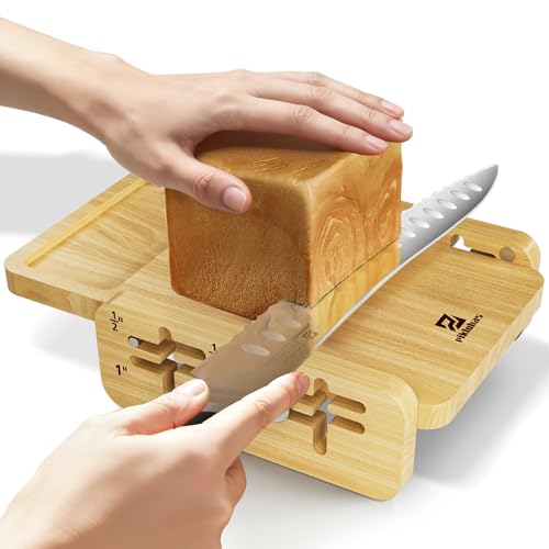 Piklohas Bread Slicer With Bread knife, World's 1st Horizontal Bread Cutter for Homemade Bread, 4 Thickness Adjustable, Paired With Multifunction Serrated Knife for Efficient Slicing, Baking Gifts - size: 10-Inch Bread Knife & Slicer
