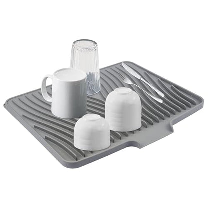 Silicone Dish Drying Mat 16x13,Food-Grade Silicone,Easy Clean Pad for Countertop Protection,Heat Resistant,Easy Clean,Non-Slip Drain Pad with Built-in Drain,Multi-Functional Use,Grey - color: Gray, size: 16" x 13"