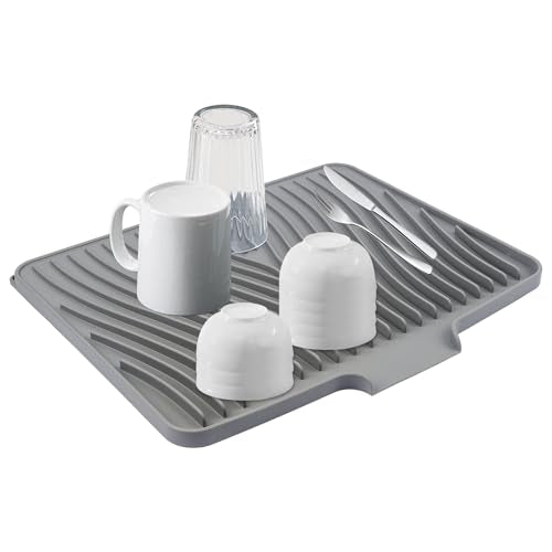 Silicone Dish Drying Mat 16x13,Food-Grade Silicone,Easy Clean Pad for Countertop Protection,Heat Resistant,Easy Clean,Non-Slip Drain Pad with Built-in Drain,Multi-Functional Use,Grey - color: Gray, size: 16" x 13"