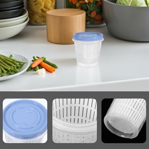 COHEALI Pickle Storage Container with Strainer Insert 1250Ml Blue Plastic Food Jar Airtight Pickle Keeper Lifter for Kimchi and Olive Storage Kitchen Use