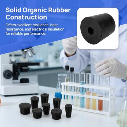 8Pcs Solid Rubber Stopper Bungs - 10MM to 15MM Rubber Tapered Plug Flexible Durable Test Tubes Bungs with Hole, Easy to Insert & Remove for Lab Apparatus Home Flask - color: 10mm to 15mm