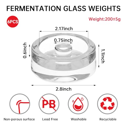 6Pcs Fermentation Glass Weights for Wide Mouth Jars - Pickle Bottles with Sealing Lids for Efficient Fermenting - Durable, Transparent Fermenting Lids and Weights for Sauerkraut, Kimchi (A Toroidal) - size: A Toroidal