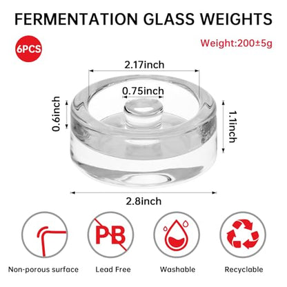 6Pcs Fermentation Glass Weights for Wide Mouth Jars - Pickle Bottles with Sealing Lids for Efficient Fermenting - Durable, Transparent Fermenting Lids and Weights for Sauerkraut, Kimchi (A Toroidal) - size: A Toroidal