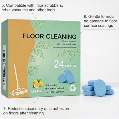 Floor Cleaning Tablets, 24 Count, Hard Floor Cleaner Tablets, Lemon Scent, Multi-Surface Effervescent Cleaner for Hardwood, Tile, Vinyl and Laminate Floors, Streak-Free