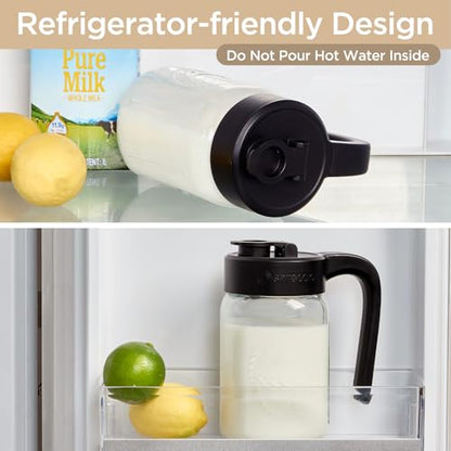 32 oz Glass Pitcher with Lid, 1 Quart Mason Jar Pitcher with Lid Airtight, Breast Milk Storage for Fridge, Ideal for Cold Brew Coffee, Iced Tea, Sun Tea, Juices - color: Black
