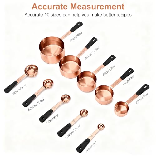 Bopei Measuring Cups and Spoons Set, Rose Gold Plated Stainless Steel 10 Piece for Cooking and Baking (5 Cups + 5 Spoons RoseGold) - color: Rose Gold