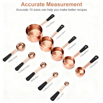 Bopei Measuring Cups and Spoons Set, Rose Gold Plated Stainless Steel 10 Piece for Cooking and Baking (5 Cups + 5 Spoons RoseGold) - color: Rose Gold