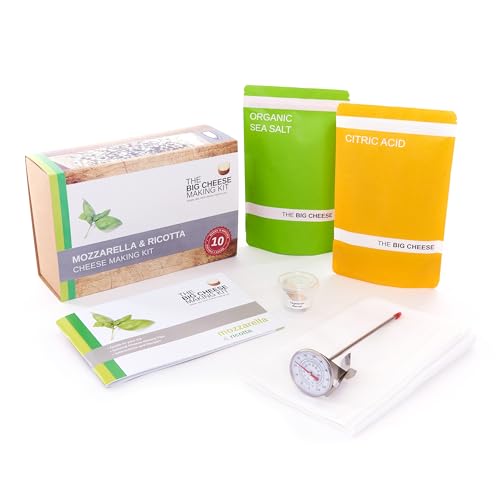 The Big Cheese Mozzarella & Ricotta Cheese Making Kit - Make Fresh Mozzarella & Ricotta at Home - 10 Batches with Vegetarian Rennet, Citric Acid & Recipe Booklet