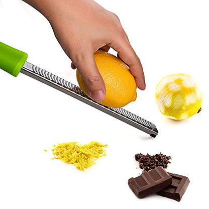 8-Inch Lemon Zester & Cheese Grater 18/8 Stainless Steel Citrus Zester for Lemon, Lime, Parmesan, Garlic & Ginger 8’’ Long Razor Sharp Blade, Ergonomic Non‑Slip Handle with Protective Cover, Green - color: Green