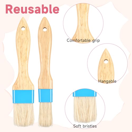 Pastry Basting Brush Food Brushes Heat Resistant Wooden Handle Pastry Brushes for Baking BBQ Brush for Cooking Butter Egg Wash Glazing Oil Sauce (1/1.5-2PCS)