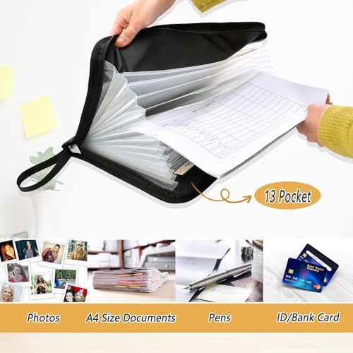 13 Pockets Expanding File Folder Cartoon Mouse Cheese Berry Accordion File Organizer A4 Letter Size Paper Document Storage Zipper Expandable Folders with Labels