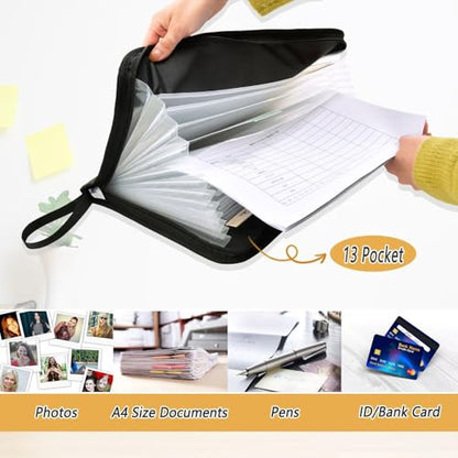 13 Pockets Expanding File Folder Cartoon Mouse Cheese Berry Accordion File Organizer A4 Letter Size Paper Document Storage Zipper Expandable Folders with Labels