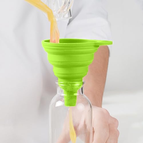 1Pcs Collapsible Funnel for Kitchen, Compact Tool for Liquid and Powder Transfer, Space-Saving Design with Hanging Hole - color: Green, size: 1Pack