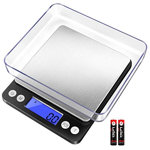 Fuzion Small Gram Scale 3000g, Digital Kitchen Food Scale, Gram and Ounce | 0.1g Accuracy, 6 Modes, 2 Trays Included, LCD Display, Tare, Piece Counting, For Food, Coffee, Cooking, Herb, Reptiles, Coins - color: Black