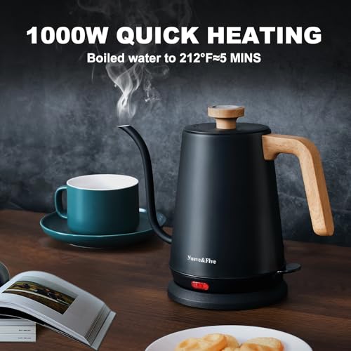 Nueve&Five Electric Gooseneck Kettle with Thermometer, 1.0L Pour Over Hot Water Kettle for Coffee and Tea, 1000W, Auto Shutoff, Boil-Dry Protection, Matte Black - color: BLACK