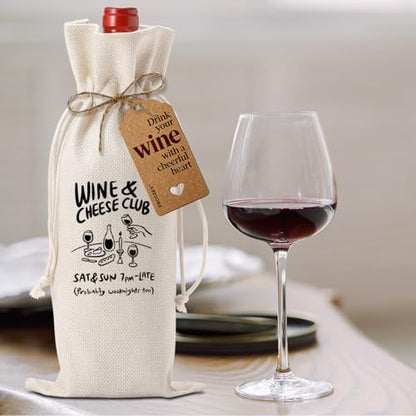 Funny Wine Lover Gifts for Women Men Wine Cheese Club Wine Bag | Bar Kitchen Accessories Decor Party Decorations Gift Idea for Him Her Drinking Lovers Wines Accessory Sets