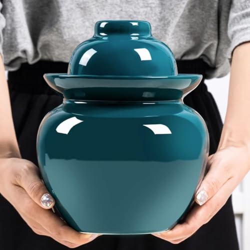 Porcelain Pickle Jar,Ceramics Fermentation Crock Pickling Pot,Fermenting Jar with Water Seal Airlock Lid(Blue,3.5Kg) - color: Blue, size: 3.5Kg