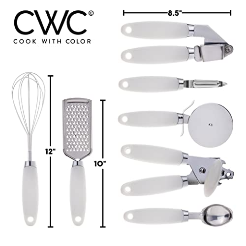 COOK WITH COLOR Kitchen Gadget Set Stainless Steel Utensils with Soft Touch Handles, 7 Pieces, Stainless Steel White - color: Stainless Steel White