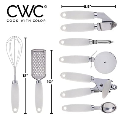 COOK WITH COLOR Kitchen Gadget Set Stainless Steel Utensils with Soft Touch Handles, 7 Pieces, Stainless Steel White - color: Stainless Steel White