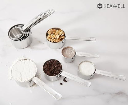 KEAWELL Premium 10-Piece 18/10 Stainless Steel Measuring Cups ans Spoons Set – Durable, Stackable, Dishwasher Safe – Nesting Design for Baking & Cooking (Silver, Measuring Cups & Spoons) - size: Measuring Cups & Spoons