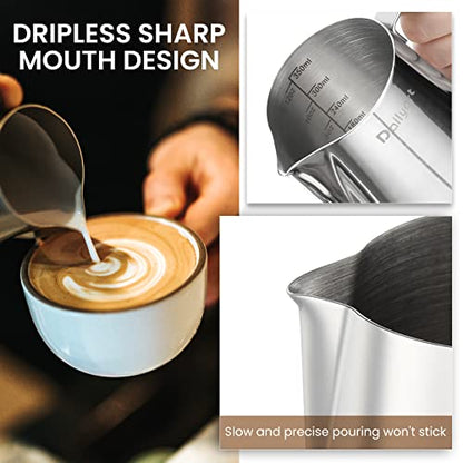 Milk Frothing Pitcher, Dailyart 12oz/350ml Milk Frother Cup 304 Stainless Steel Milk Steamer Cup with Scale, Espresso Machine Accessories, Milk Pitcher with Art Pen for Cappuccino Coffee Latte Art - size: 11.8 Ounces
