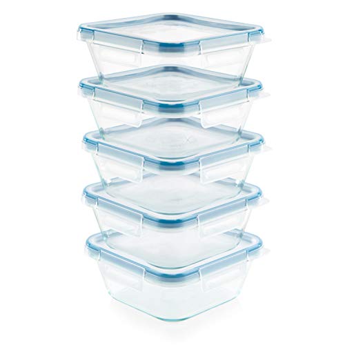 Snapware Glass Total Solutions (5-Pack, 4 Cup) Food Storage Containers Set, Airtight & Leakproof Plastic Locking BPA-Free Lids, Freezer Dishwasher Microwave Safe - size: 10 PIECE, style: 4 Cup