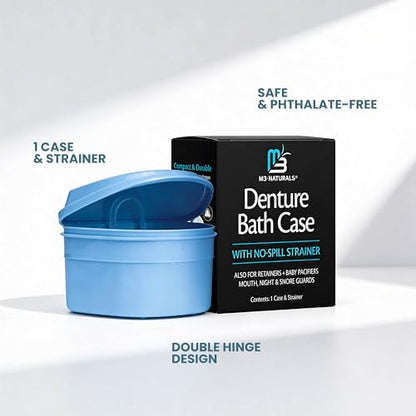 Denture Bath Case and Retainer Case, Denture Bath Cup for Invisalign Retainers Mouthguards Dentures Cleaner Kit with Strainer Spill-Free Portable Retainer Cleaner Case by M3 - size: 1 Count (Pack of 1)
