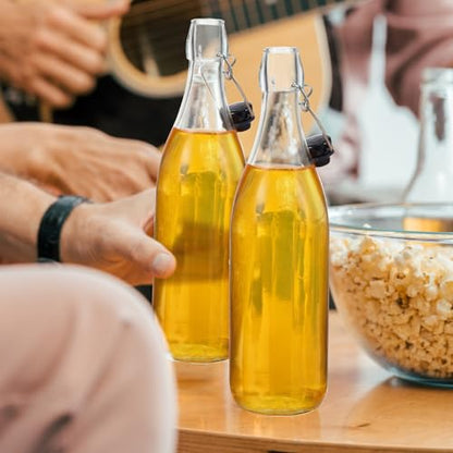 Aoriher 12 Pcs 25 oz Swing Top Glass Bottles 750 ml Glass Bottles with Black Caps for Home Brewing Kombucha Homemade Juices Beer Water Oil Vinegar Soda Syrup Kefir Beverages - color: Clear, Black