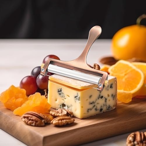TOPULORS Wire Cheese Slicer Handheld Cutter with 1 Extra Wire, Copper Red | Stainless Steel Cheese Cutter Wire for Mozzarella, Cheddar, Gruyere, Adjustable Thickness Cheese Shaver for Block Cheese - color: Copper red - Wire cheese slicer