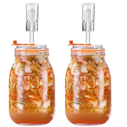 JILLMO Fermentation Jar, 1.8 Liters Glass Fermenting Kit for Making Sauerkraut, Kimchi, Pickles and More, Pack of 2