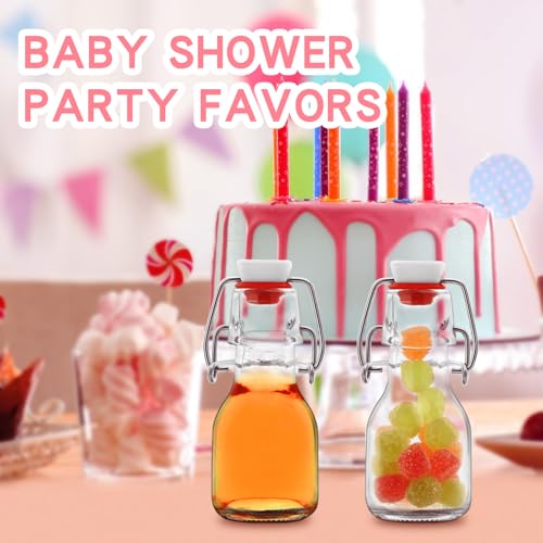 2Pcs Swing Top Small Glass Bottles 2 oz With Flip Airtight Lids for Home Brewing, Beverages, Oil, Vinegar, Water, Soda,Limoncello, Homemade liquor, vanilla (Red cap) - color: Red cap