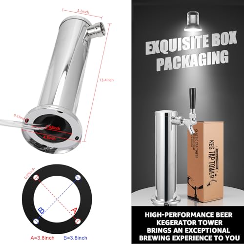 Kegerator Tower Single Tap Beer Tower Dispenser, Draft Beer Tap Tower Kegerator Parts, Upgraded 3" Flange Keg Tower with Pre-Assembled Tubing & Self-Closing Brass Beer Faucet Stainless Core