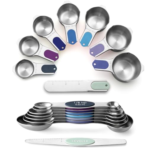 Spring Chef Magnetic Measuring Cups & Spoons Set of 15 - Winter Frost | Stainless Steel, Patented, BPA Free, Strong Magnets, Heavy Duty - color: Winter Frost, size: Set of 15