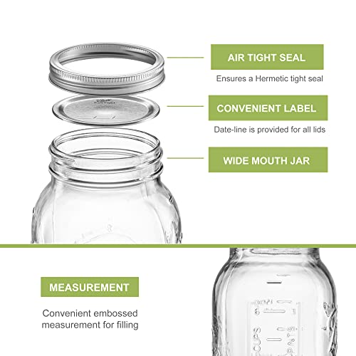 Wide Mouth 64 oz (half gallon) mason Jars with Lids and Bands (12-Pack) bundled With, KangarooBands Jar Opener, and Package Of Jar Labels | Canning, Fermenting, Pickling, DIY Decors Projects