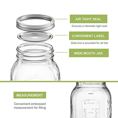 Wide Mouth 64 oz (half gallon) mason Jars with Lids and Bands (12-Pack) bundled With, KangarooBands Jar Opener, and Package Of Jar Labels | Canning, Fermenting, Pickling, DIY Decors Projects