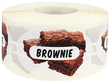 Brownie Grocery Store Food Labels 1.25 x 2 Inch Oval Shape 500 Total Adhesive Stickers - color: Brownie