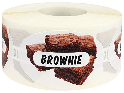 Brownie Grocery Store Food Labels 1.25 x 2 Inch Oval Shape 500 Total Adhesive Stickers - color: Brownie