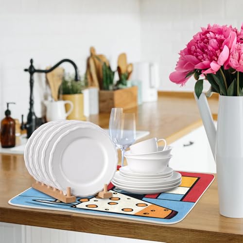 Dish Mat Drying Kitchen Mat Wine Cheese Dish Drying Mat Dish Draining Super Absorbent Drying Mat Reversible Washable Reusable Coffee Mat 18x24" - size: 24" x 18"