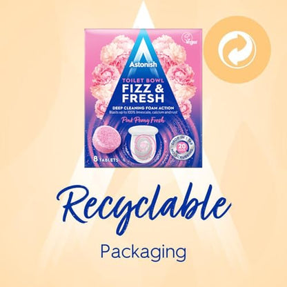 Astonish Foaming Pink Peony Toilet Bowl Cleaner 2 Pack - Deep Cleaning Limescale, Calcium & Rust - No Bottle, Removes Hard Stains (3 Boxes, 24 Tablets) - size: 8 Count (Pack of 3)