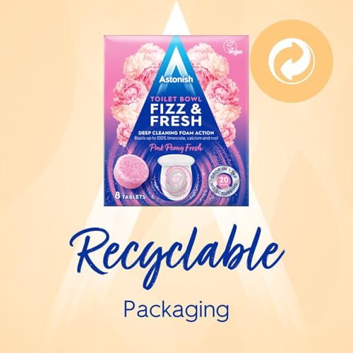 Astonish Foaming Pink Peony Toilet Bowl Cleaner 2 Pack - Deep Cleaning Limescale, Calcium & Rust - No Bottle, Removes Hard Stains (12 Boxes, 96 Tablets) - size: 8 Count (Pack of 12)