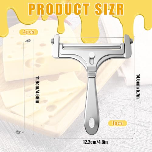 Stainless Steel Wire Cheese Slicer With 4 Extra Wires Adjustable Thickness, Handheld Cheese Cutter Butter Block Cutter for Cheddar, Gruyere, Raclette, Mozzarella Kitchen Slicing Tools