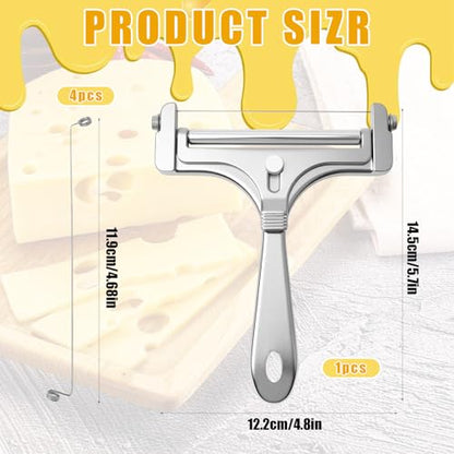 Stainless Steel Wire Cheese Slicer With 4 Extra Wires Adjustable Thickness, Handheld Cheese Cutter Butter Block Cutter for Cheddar, Gruyere, Raclette, Mozzarella Kitchen Slicing Tools