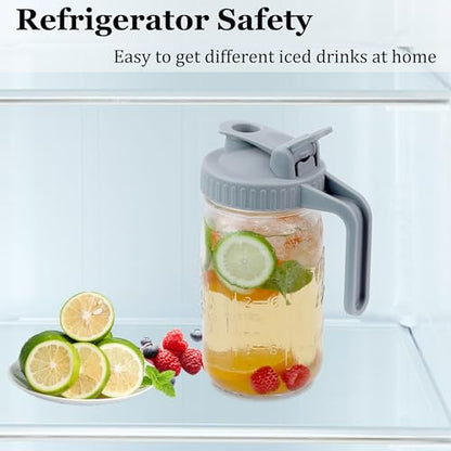 Mason Jar Pitcher Wide Mouth 32 OZ Glass Jars With Pour Spout Lids Airtight Leak-proof 1 Quart Water Pitcher With Handle For Iced Tea, Milk, Sun Tea, Lemonade, Iced Coffee - color: 32 OZ