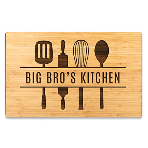Andaz Press Large Bamboo Wood Cutting Board Gift, 17.75 x 11-inch, Big Bro's Kitchen, Utensils Graphic, 1-Pack, Laser Engraved Serving Chopping Board Christmas Birthday Chef Kitchen Ideas - color: Big Bro